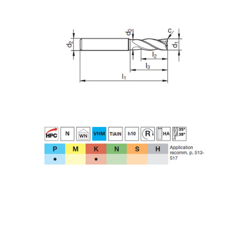 Carbide End Mill 4F Extra Long, 54552 Dimensions